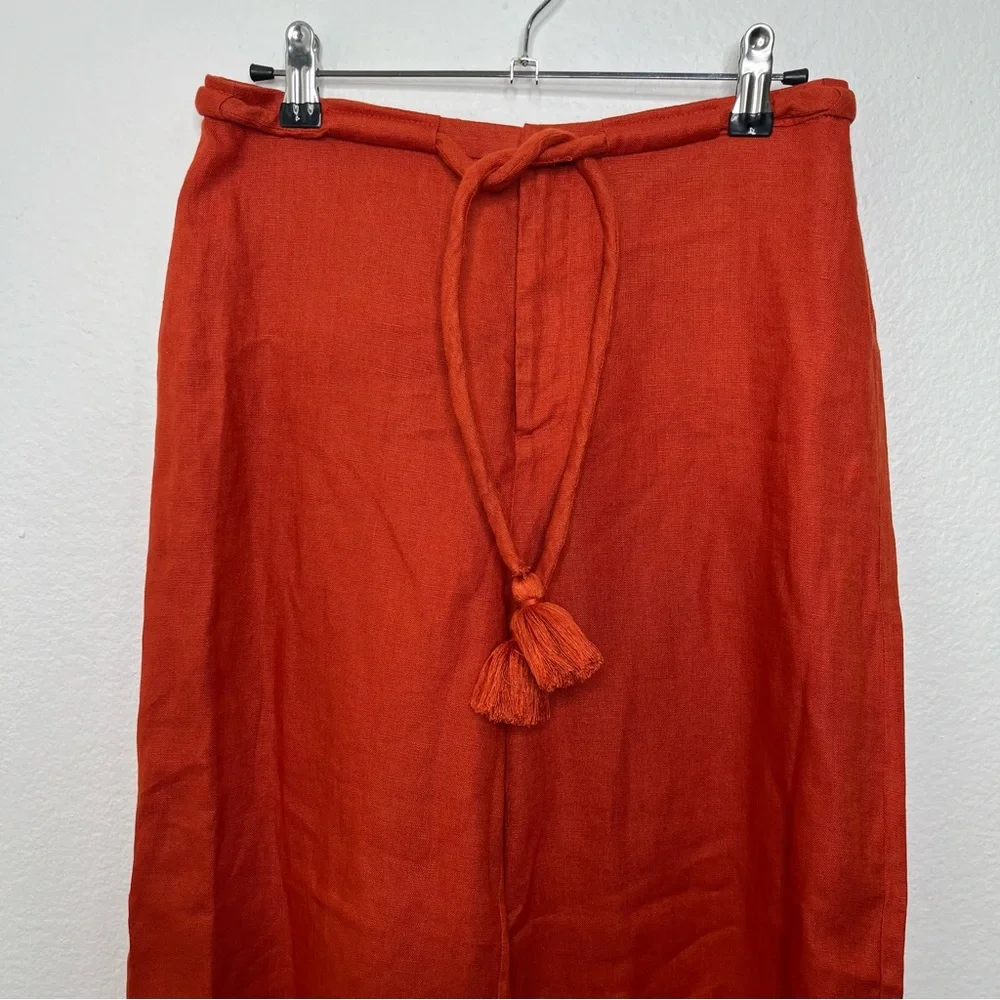 Reformation Avery Pant In Blood Orange Wide Leg Linen Size 2